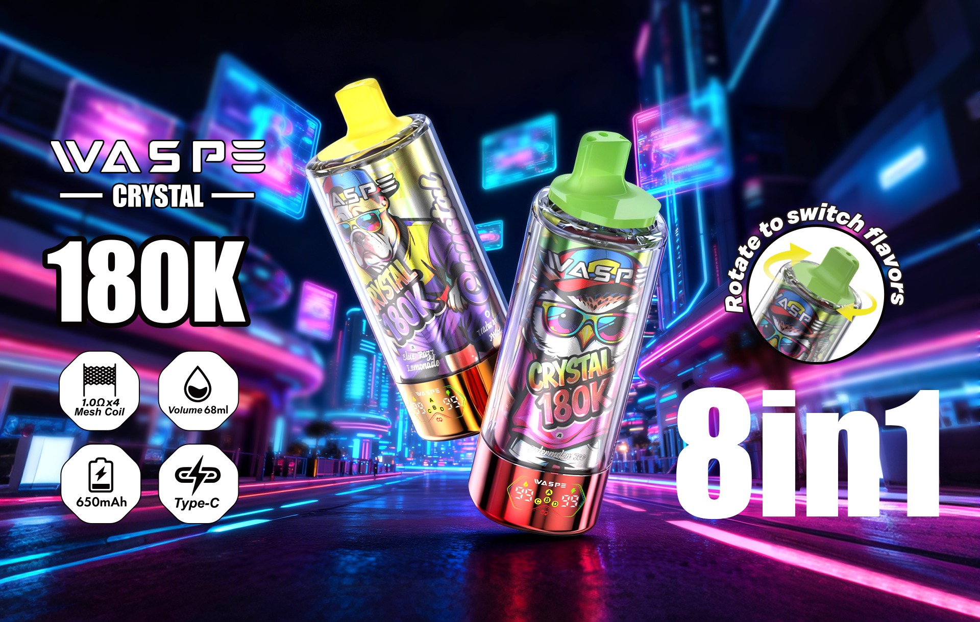 waspe crystal 180000 puffs quad mesh 8in1 180k disposable vape