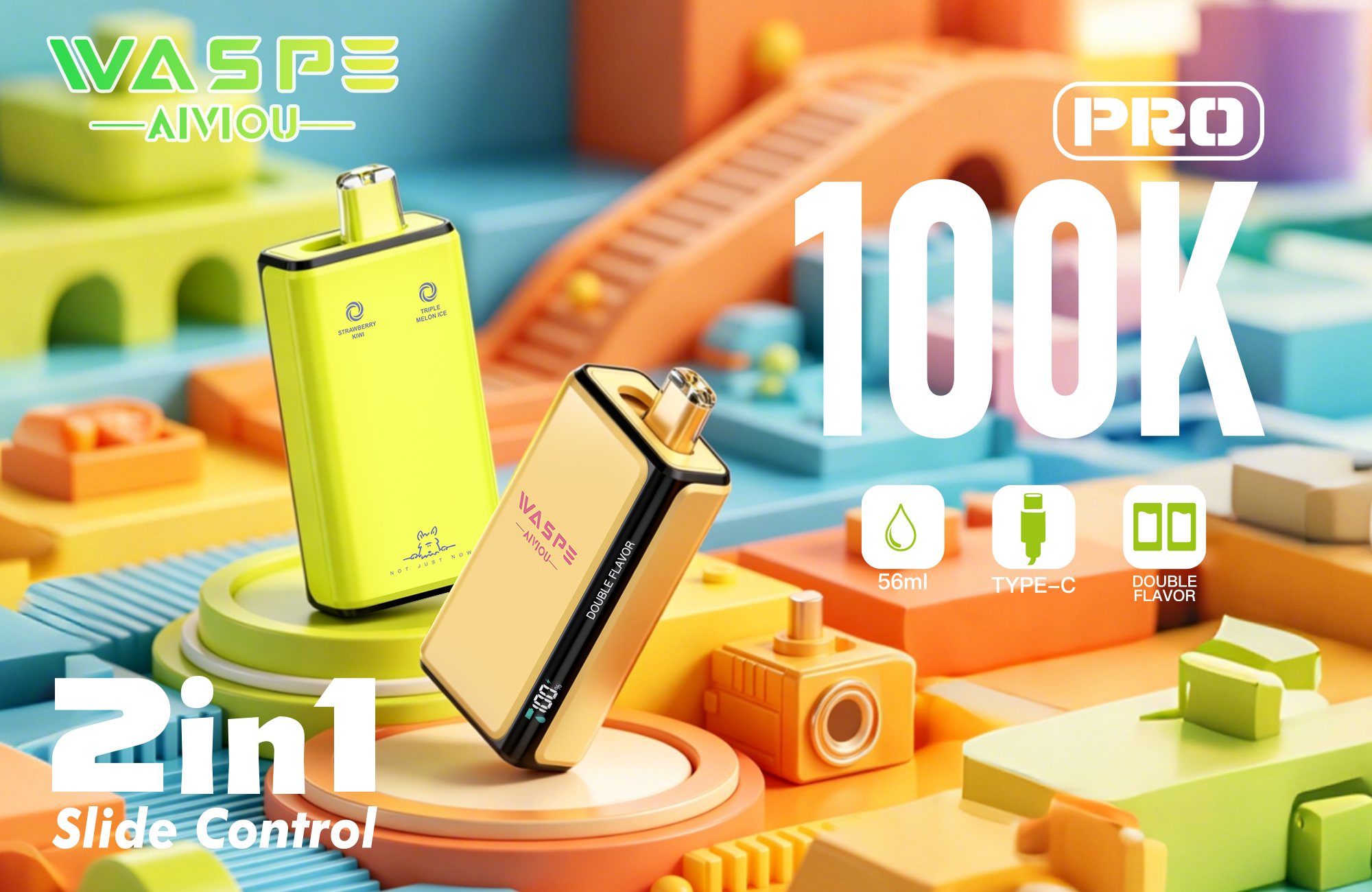 waspe aiviou 100k pro 2in1 twins 100000 puffs disposable vape