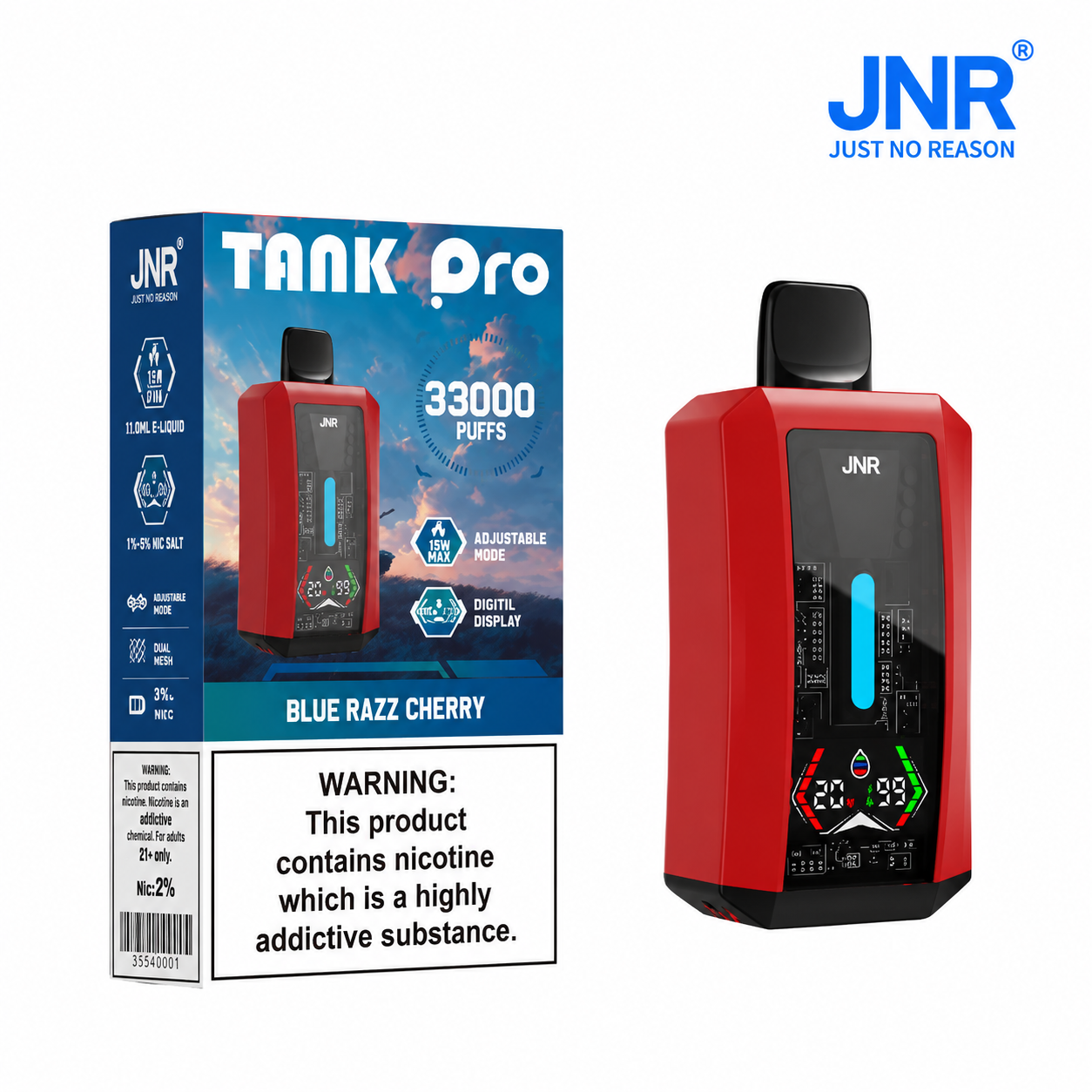 JNR Tank Pro 33000 Puffs Rechargeable Disposable Vape with Digital Display