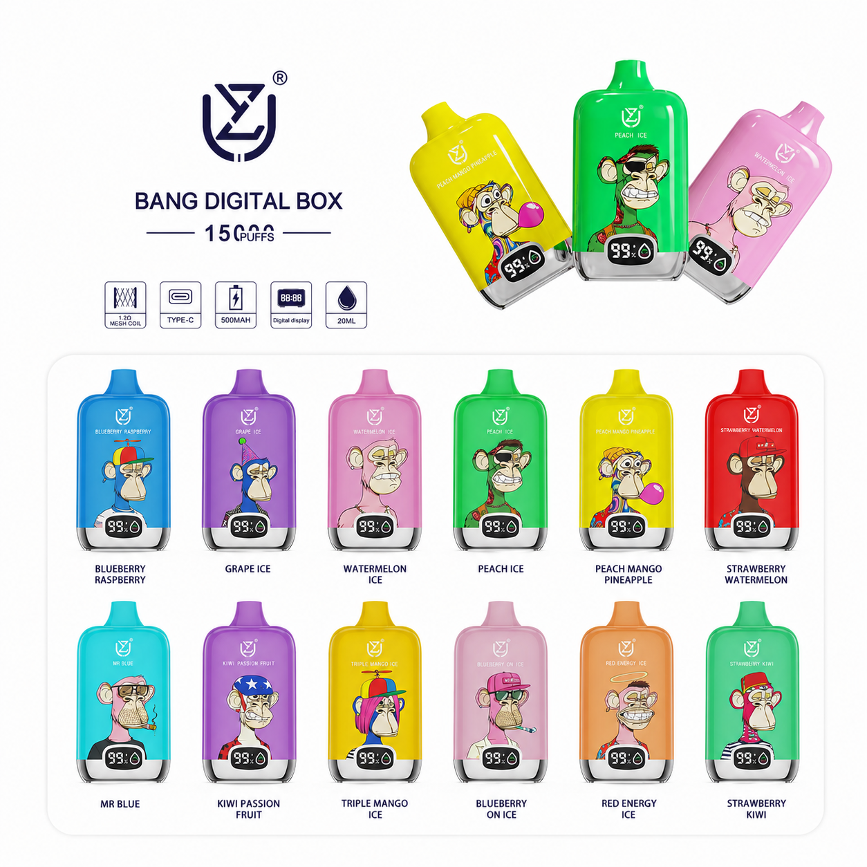 UZY Bang Digital 15000 Puffs Digital Screen 15K Rechargeable Disposable Vape