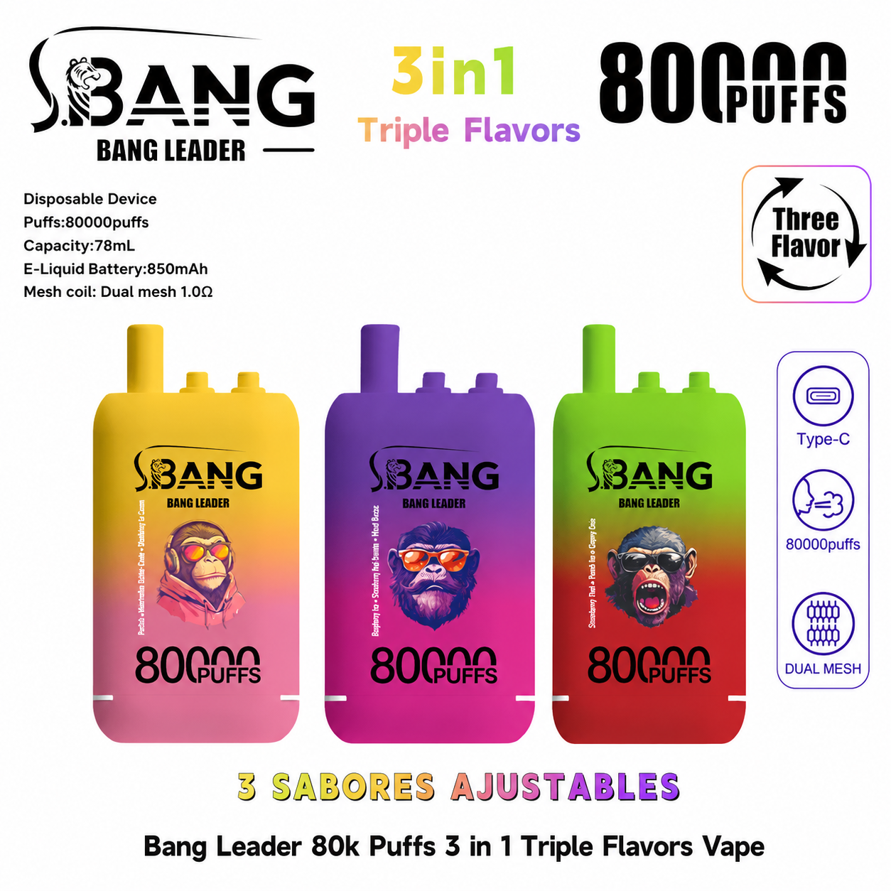 Bang Leader 80000 Puffs Triple Flavor 3in1 Disposable Vape