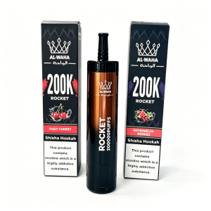 al waha rocket 200k puffs shisha hookah rechargeable disposable vape with led screen & rgb light