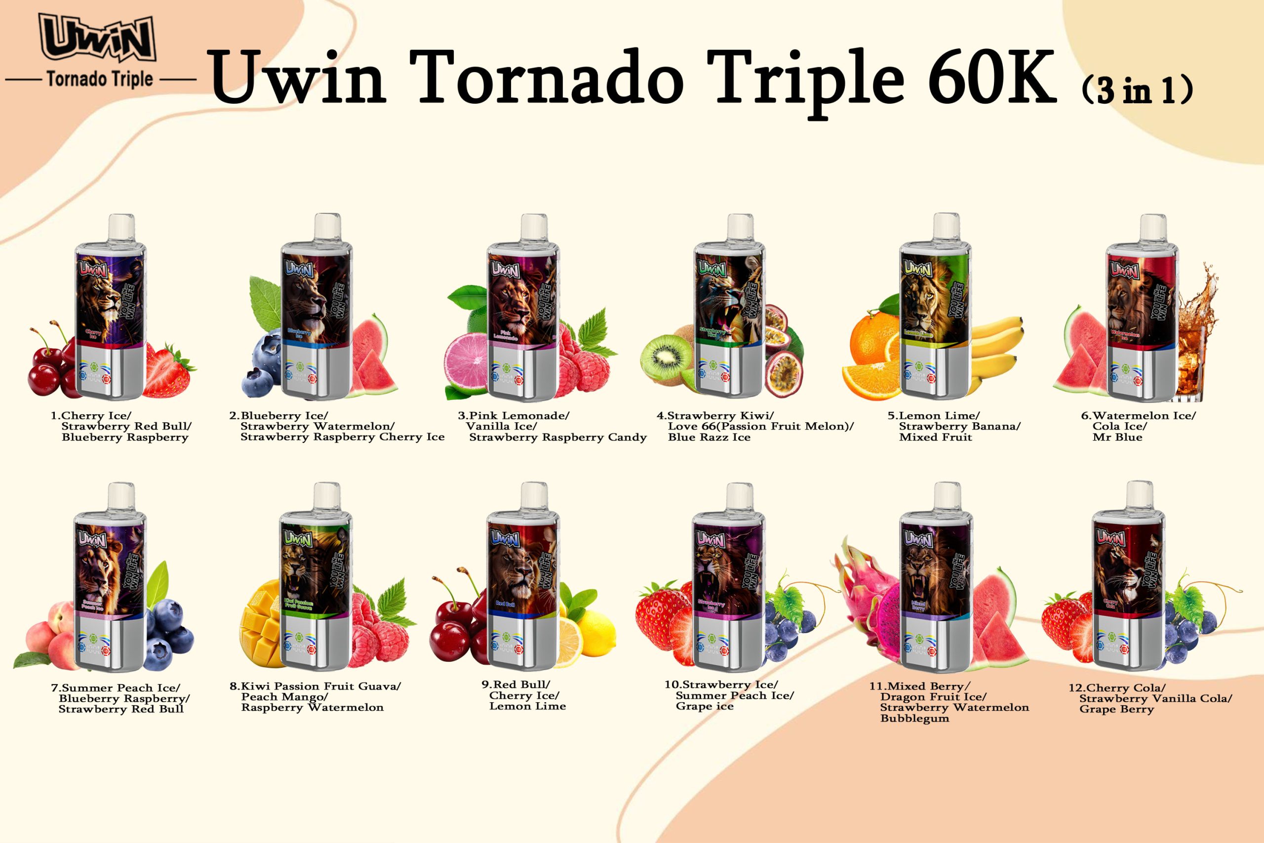 uwin tornado triple 60000 puffs 3 in 1 triple flavor disposable vape