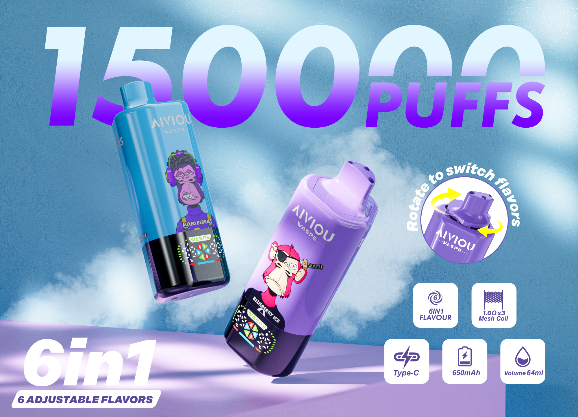 waspe aiviou 150000 puffs 3in1 triple 150k disposable vape