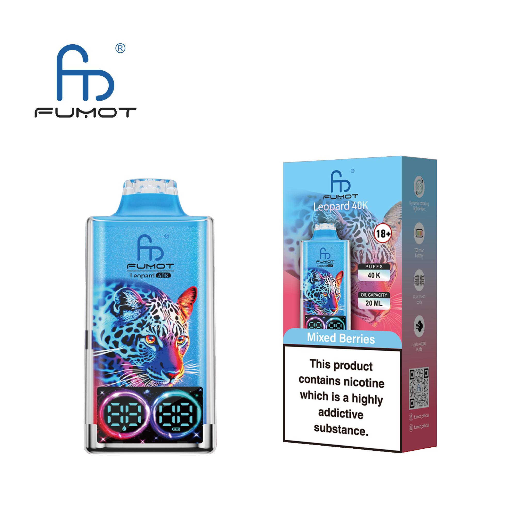 Fumot Leopard 40000 40K Puffs Rechargeable Disposable Vape with LED Screen & RGB Light